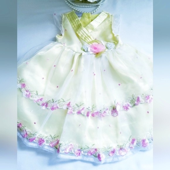 Baby Grand Signature Yellow Embroidered Flower Dress Size 6-9 Months - Picture 4 of 9